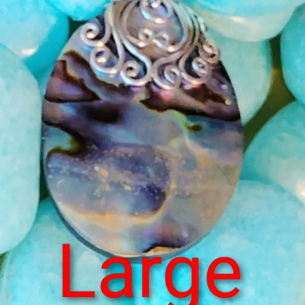 MOTHER/DAUGHTER SET ABALONE STERLING PENDANT. 2- NECKLACE $42./16 & 18 INCH. CH
